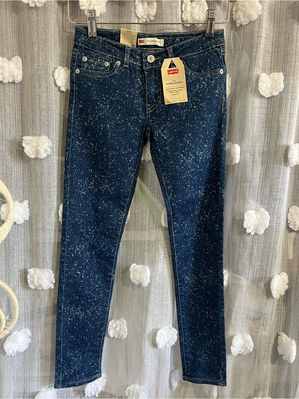 Levi's 710 Super Skinny Jeans Girls Size 12 Blue Denim Bleach Splatter